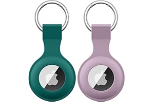 2 Pezzi Meliya AirTag Portachiavi per Apple Airtag, Silicone Custodia per Airtag Apple con Portachiavi, Cover Protettiva per Apple AirTag per Zaini e Animali Domestici (Viola chiaro+Verde scuro)