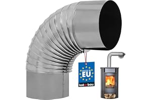 KOTARBAU® Kaminrör båge ugnsrör rökrör av plåt avgasrör båge för öppen spis ugnknä silver rör vinkel, silver, 90° Bogen Ø 150