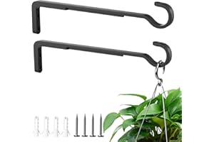 saffruff Heavy Duty Hanging Basket Brackets: 25 cm (10 Inch), Wall Plant Hangers for Garden Fence, Outdoor & Indoor, Black Metal Hooks for Lantern, Bird Feeder, Flower, Windchime - 2 Pack