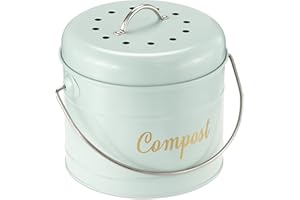 Navaris Cubo de Metal para Compost - Contenedor de Basura orgánica con Tapa y 6X Filtro - Compostera Vintage para Cocina 3,2 l - 21,5 x 18,8 x 19 cm