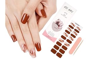 Semi Cured Gel Nail Wraps, ZAHRVIA 20 Pcs Gel Nail Polish Strips for Salon-Quality Manicure Set with Nail File & Wooden Cuticle Stick (UV/LED Lamp Required)