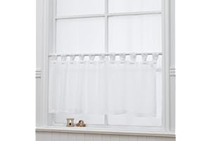 NSXIN Scheibengardine Voile Bistrogardine mit Schlaufen Transparente Vorhang Moderne Fenstervorhang Gardine Gaze Schals Fensterschal für Küche Wohnzimmer Landhaus (HxB 45x90cm,Reines Weiß)