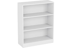 Vida Designs Cambridge 3 nivåer låg bokhylla, vita trähyllor display förvaringsenhet kontor vardagsrum möbler