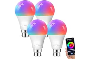 ANTELA Smart Bulb B22 Alexa Light Bulbs, 9W LED WiFi Bulb, 2700K-6500K RGB Dimmable Colour Changing, Smart Life App Control, Compatible with Alexa, Google Home, No Hub Required, 4 Packs