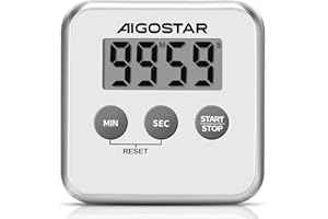 Aigostar Timer da cucina digitale con grande schermo LCD, timer multifunzione con magnete, supporto e foro, cronometro 3 in 1 conto alla rovescia, timer sveglia per cucina, studio