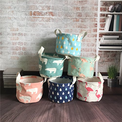 Inwagui Baumwolle 2-er Set Aufbewahrungskörbe Runde Spielzeugkiste Wasserdicht Aufbewahrungskiste für Schreibwaren Kosmetik Organisation – Regentropfen - 7
