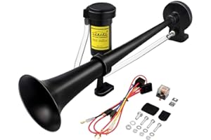 GAMPRO 12V 150db Air Horn, 45cm Chrome Zinc Unique trompette Camion Air Horn avec compresseur pour tous les véhicules 12V Camions Lorrys Trains Bateaux Voitures (Noir)