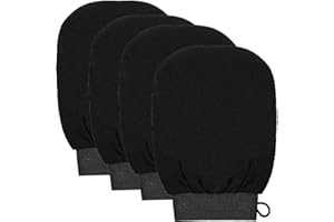 KUOU 4 PCS Exfoliating Gloves, Exfoliation Scrubbing Mitt Black Deep Body Exfoliating Glove Dead Skin Remover Shower Body Scrub Gloves for Women and Men, Ingrown