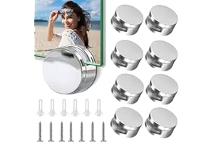 UNI-FINE SHOP Uni-Fine 8 Stück Klemmbefestigung Spiegelclip, Spiegel Halterung, Mehrzweckrunde Wandhalterung glasklemme rund mit Expansionsrohr und Schrauben für Spiegel/Glasbilder/Acryl Bild/Fotos