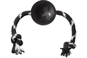 KONG Extreme Ball Con Corda - Durevole Giocattolo per Cani in Gomma Naturale per l'Allenamento e il Gioco - Nero - Per Cani Di Taglia Grande