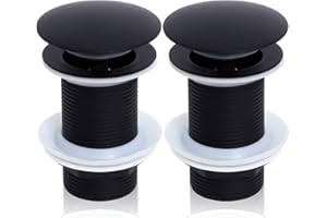 GEKUFA Lot de 2 bondes de lavabo sans trop-Plein, Valve Pop-up, pour lavabo, Noir