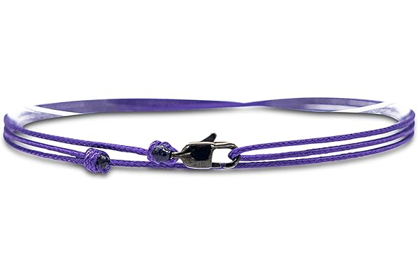 Made by Nami Tobilleras Fina para Hombres y Mujeres con Cierre de Mosquetón - Hecha a Mano - Joyería Marítima para Surfistas - Tela Minimalista - 100% Impermeable y Ajustable (Púrpura Negro)