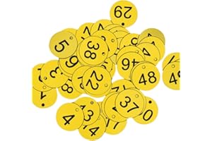 HugeDE 50 Pcs 1 to 50 Plastic Number Tags Round Engraved Numbered Tags ID Number Keychain Tags Marking Identification Hang Tags for Hotel Mailbox Gym Yellow