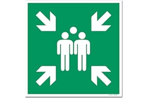 Panneau de signalisation « Point de rassemblement » ASR A1.3/BGV A8/DIN ISO 7010 - Plaque composite en aluminium solide de 3 mm d'épaisseur