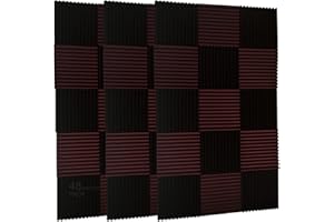 XIN&LOG Akustikplatten, 48 Stück, Schwarz/Burgunderrot, 30,5 x 30,5 x 2,5 cm, Studio-Schalldämmung, Schaumstoffkeilfliesen