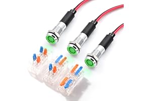 ‎FILN FILN 3pcs 8mm 12-24V LED wasserdichte Signalanzeige Metall Kupfer verzinkt Material Alarmlampe,grün,für Automobile,Yachten und andere industrielle Geräte.