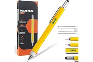 SICOTOOL Pióro na prezent, 6 w 1, długopis wielofunkcyjny, z długopisem kulkowym, wałkiem, rysikiem, poziomem, śrubokrętem, spersonalizowanym długopisem, gadżetem na prezent dla mężczyzn, na Dzień Ojca, Boże Narodzenie, urodziny, dla dzieci, nauczyciela