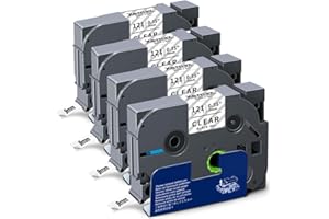 4X XemaX Compatible for Brother Label Printer Tape 9mm TZe-121 Ub-121 Black on Transparent Tape Cassette for Brother P-Touch Label Maker PT-E110 H100R H100C H105 H110 E550W 1010 E100 H108 1000