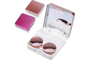 Natuce 2PCS Étui de lentilles de contact avec Mirroir, Portable Etui Lentilles de Contact, Étuis à lentilles, Voyage Boite à Lentilles de Contact, Boite de lentilles de contact, Rose et champagne