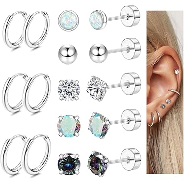 FIOROYAL 4 stuks 16G G23 titanium oorbellen platte achterkant naar voren helix piercing labret studs hypoallergene tragus piercing oorbellen cz slang medusa conch helix piercing sieraden 8