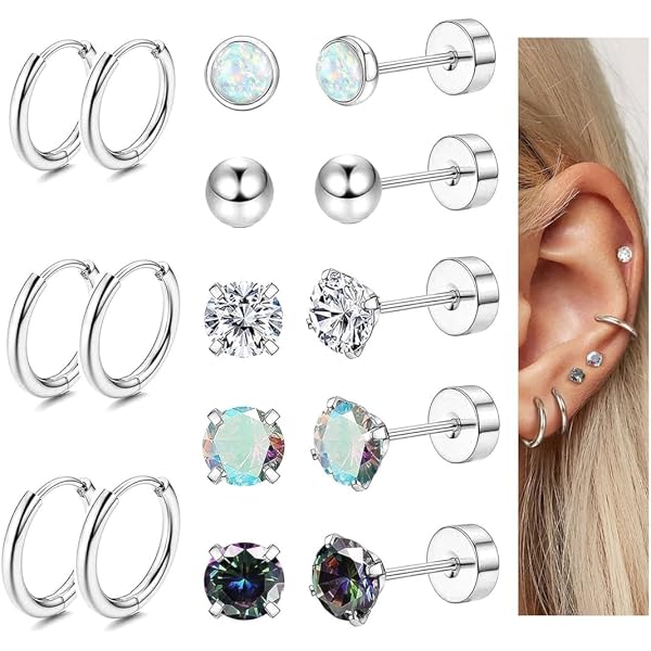 Boucles D'Oreilles Titane MILACOLATO - 6 Paires Hypoallergéniques Pour Oreilles Sensibles | Zircon Cubique 4/5/6mm