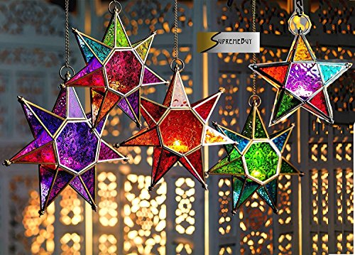 SupremeBuy - Lantina de Cristal para Colgar Estilo marroquí (Tamaño Grande), Color Morado y Rosa