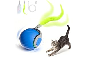KINIZUXI Jouet Balle Interactifs pour Chats, électrique Rechargeable Chat Intérieur avec Queue Duveteuse, Speedy Tail 2.0 Chat Ballon Roulante Automatique pour Chats Balle d'enrichissement -Bleu