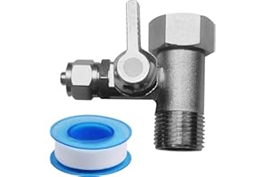 Nizirioo Adaptador de conexión de agua en T 3/8x3/8x1/4" con válvula de cierre, cinta de sellado de PTFE para 2 dispositivos, manguera de cobre
