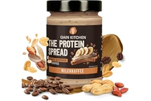 ‎GAIN KITCHEN GainKitchen Peanut Butter Protein Cream Crunchy [51% Peanuts] - Coffee Pread without Sugar - Ideal as a Bread Spread, Topping and Protein Snack [35 g Protein] - 1 x 265 g