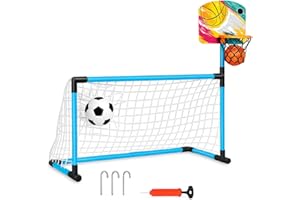 Xwin Sportseries 2-in-1 Kids Football Goal and Basketball Hoop Set with Mini Football, Basketball, and Pump for Indoor & Outdoor Garden Fun for Boys and Girls Ages 3+ Years