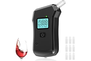 YUFFQOPC Alcohol Tester, Breathalyser Police Accurate, High Precision Per Mille Meter with Digital Blue LCD Display, Professional Alcohol Meter with 10 Mouthpieces, Portable Breath Alcohol Tester