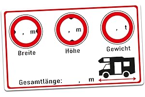 Autocollant pour camping-car et camion - 9,5 x 5,5 cm - Largeur - Hauteur - Poids - Longueur totale - Autocollant - Résistant aux UV - Accessoire de cockpit R155 (camping-car, champs vides)