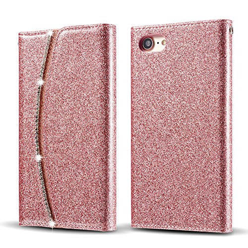 iPhone 6 Plus 6S Plus 5.5 inch Case,Luxury Bling Glitter [Rhinestone Magnetic Closure] Sparkle Diamond Crystal [Stylish Handbag] PU Leather Folio Inner Flip Wallet TPU Case with [Card Slots] Cover for Apple iPhone 6 Plus/6S Plus 5.5 inch - Rose Gold