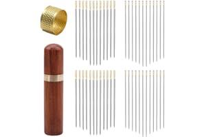 TSLRSA 48 Piezas Agujas de Coser a Mano - Agujas de Enhebrado Automático, Kits de Agujas de Coser Hechas a Mano en 3 Tamaños, 1 con Caja de Agujas de Madera y 1 dedal, para Coser, Bricolaje