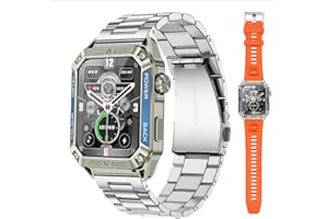 LOYEWAIER Moderne Smart Uhren HD Bildschirm Anruf Nachricht Erinnerung Bluetooth Uhr Mann Outdoor Sport Aktivität Fitness Tracker Männer Schwarz Edelstahl Smartwatch für Android IOS (C-Silber)