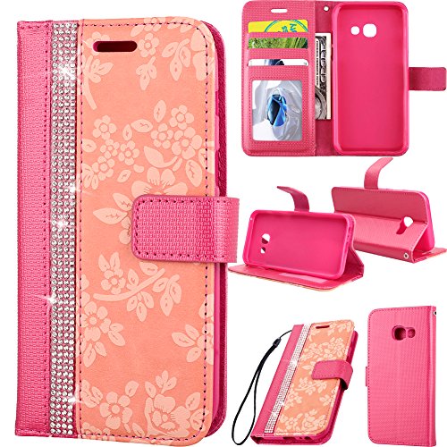 Preisvergleich Produktbild 3D Bling Glitter Glitzer Diamond Musterg Ledertasche Slim Retro Bookstyle mit Standfunktion Karteneinschub und Magnetverschluss Flip Wallet Hülle Schutzhülle für Samsung Galaxy A5 2017