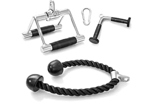 COSTWAY 3/4-Piece Cable Machine Attachment Set, LAT Pulldown Equipment with V-Shaped Press Down Handle, Tricep Rope & Double D Handle, Weight Machine Accessories for Home Gym