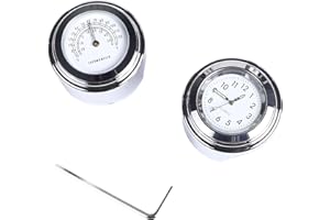 Fuworance Motorcycle 7/8" Handlebar Clock Thermometer 1" Waterproof Motorbike Handle Bar Mount Dial Watch & Temp Thermometer for Motorcycle Cruiser Chopper Bike White Aluminum
