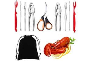 Artcome Juego de 10 herramientas de marisco, 2 galletas de cangrejo, 2 conchas de langosta, 2 tenedores de marisco, 2 tenedores de cangrejo anchos, 1 tijeras de marisco y 1 bolsa de almacenamiento