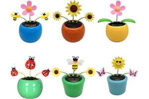 TUXXJZM 6 Solar Powered Dancing Flower | Sunflower Solar Car Ornament | Reusable Solar Powered Car Toys, Shaking Head Car Ornaments For Bedroom, Dashboard, Home