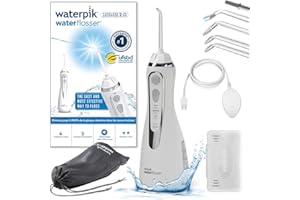 Waterpik Advanced - Hydropulseur Dentaire Sans Fil, Jet Dentaire Portable Rechargeable avec Câble USB, Élimine la Plaque, 3 Niveaux de Pression, Blanc (WP-580EU)