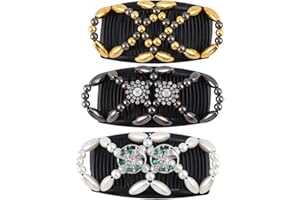 ZAMXHUG 3pcs Magic Hair Comb - Fermagli a Pettine per Capelli Magico, Doppio Pettine Fermacapelli Signore Clip Elastici magici con Perline di Legno, Spazzola per Capelli Elastica per Donne e Ragazze