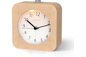 AboveClock Réveil Matin à Piles en Bois, Silencieux Sans Tic Tac, Analogique de Voyage Lumineux Avec Fonction Snooze, Aiguilles et Alarme Sonore Croissante【Bois Clair】