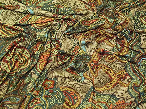Paisley Print Viskose & Elasthan Stretch Jersey Kleid Stoff, Meterware, Grün