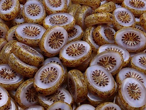 10pcs Kiwi Table-Cut Beads - Czech Carved Glass Beads Oval 14x10mm, Purple Silk Opal Travertine Dark