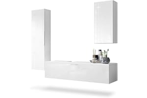 Vladon Set di mobili da bagno Armadio Beach, struttura in bianco opaco/frontali in bianco lucido