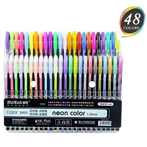 Gelstifte Glitzer Metallic / 48er-Pack farbige Gel-Stifte / 12 Metallic Stifte,12 Glitzerstifte, 12 Neon Stifte, 12 waterchalk / zum Zeichnen und Schreiben Kartenherstellung DIY - 7