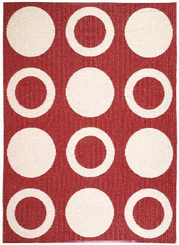Synthetic Fibre Carpet for Kitchens, Terraces, Boats and Saunas. Made in Sweden, Red Circle Design, 150 x 200 cm