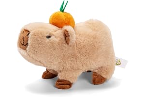 Simba PetZoo Capybara mjuk leksak – med orange på huvudet, springer och ger söta ljud, Try Me-funktion, interaktiv plyschleksak, 17 cm, från 3 år