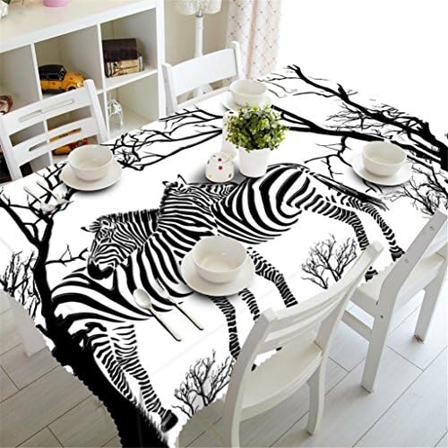 GFYWZ Tablecloth 3D Visual space Black and white lines sketch tree zebra Printing Polyester Fabrics Dust-proof Environmental protection Tasteless Rectangular Dinner Decorative Various Sizes Table Top Cover , g